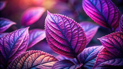 Fototapeta premium Vibrant Purple Foliage A Close-Up Study of Textured Leaves with Rich Hues and Illuminated Veins