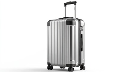 A sleek modern hard shell suitcase in metallic silver