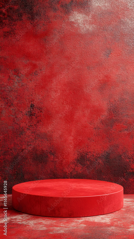 Aufkleber red round podium showcasing product on textured background for valentine's day, perfect for displayi