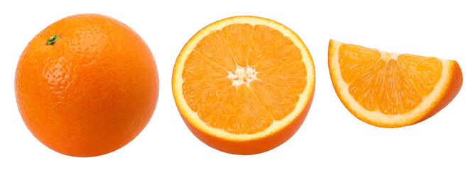 Orange fruit, half and slices isolated, transparent PNG, collection, PNG format, cut out
