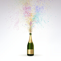 Champagne and Exploding Colorful Confetti