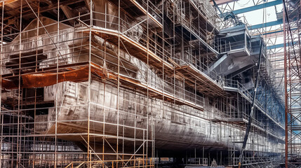 Imposantes Schiff wird in einer Werft mit Funken entlassen

