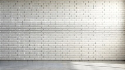 Fototapeta premium Clean White Brick Wall and Polished Concrete Floor Background