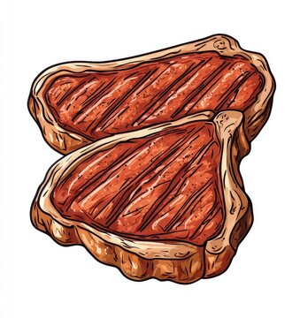 recommend clip art: Impactful Close up of Grill Pork Chops Beef steaks simple doodle line art, vector illustration icon, white background, no shadows, no gradient, simple lines, simple shapes, 2D flat style, minimalistic
