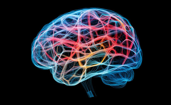 Abstract representation of a glowing neural network in vivid blue and orange lines, symbolizing brain activity and artificial intelligence.