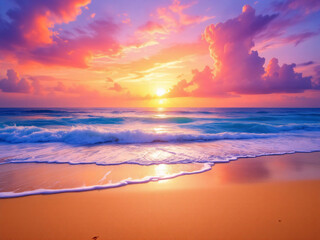 Obraz premium Sailboat silhouette at sunset, calm ocean, vibrant sky reflection.