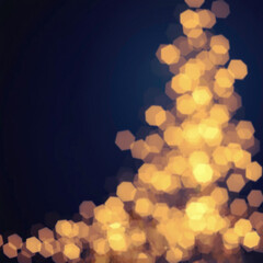 Abstract bokeh background with blurred white and yellow lights against a deep blue backdrop, creating a festive and dreamy atmosphere.