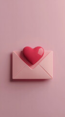 Pink envelope featuring red heart symbol, signaling romantic greeting for Valentine's Day celebration, expressing affection and love