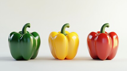 Three bell peppers of different colors green yellow