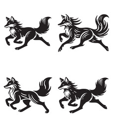 Dynamic Silhouette of a Running Fox in Elegant Black and White Design