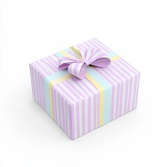 Fototapeta premium Colorful gift box with ribbon and stripes on a clean white background