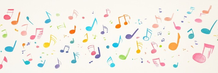 Colorful Music Notes Pattern On White Background Entertainment, Melody, And Arts Concept