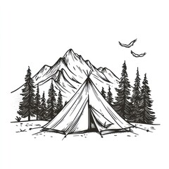 Mountain Campsite Tent Pines Birds Scenic View