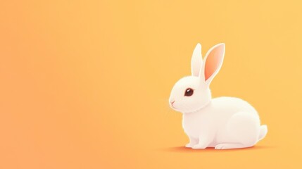 Fototapeta premium Cute White Bunny Sitting on Orange Background - Minimalist Animal Illustration