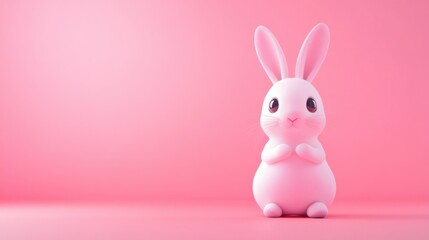 Cute Pink Bunny Rabbit on Pink Background - Easter Minimalist Design