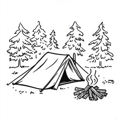 A Simple Drawing of a Tent Campsite in the Woods