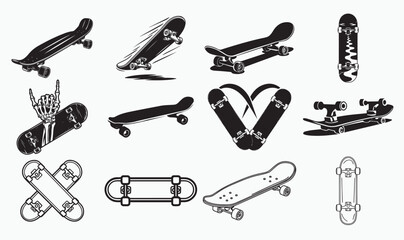 Skateboard Design Bundle, Skateboard icon set. © Silhouette Station