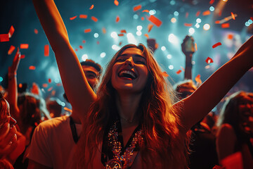 Fototapeta premium Celebration of joy at a vibrant concert with lively atmosphere and enthusiastic crowd
