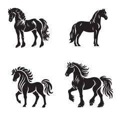 "Elegant Silhouette of a Standing Horse Capturing Graceful Form in Black and White"