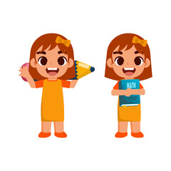 Flat illustration expression of girls happy to study, back to school element