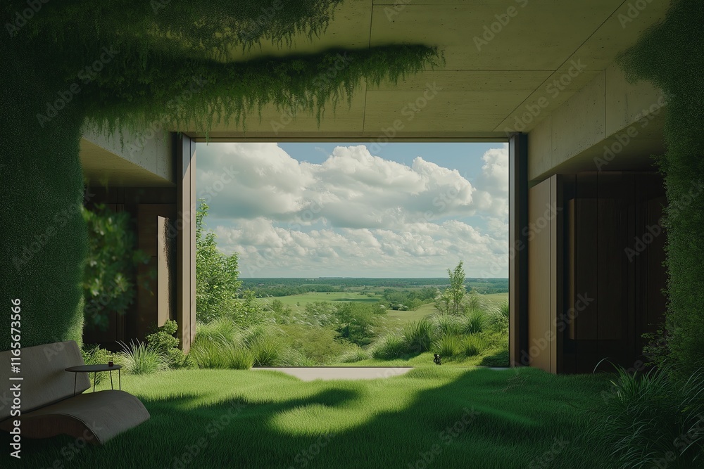 Poster a house with doors and windows leading to open skies instead of rooms.