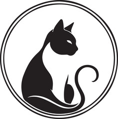A black and white cat silhouette design