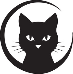A black and white cat silhouette design