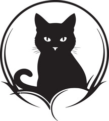 A black and white cat silhouette design