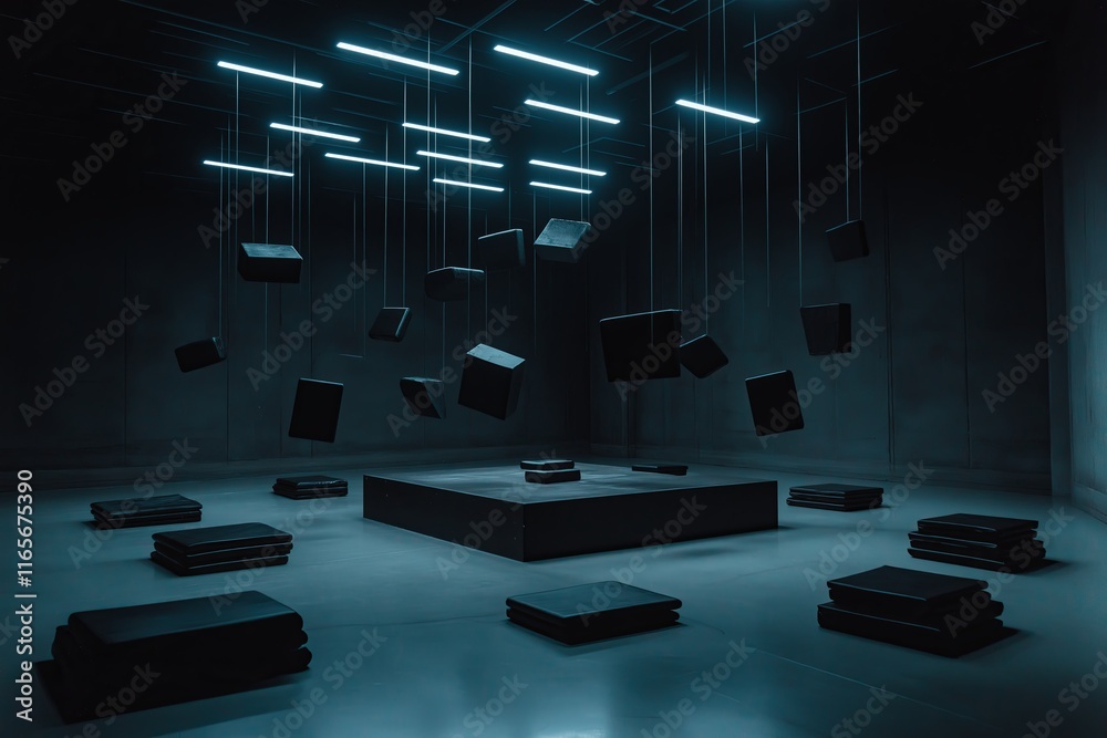 Poster A room where gravity doesn’t exist, with objects floating in all directions.