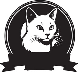 A black and white cat silhouette design