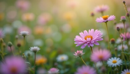 Delicate Pink Cosmos Blossoms in Soft Sunlight