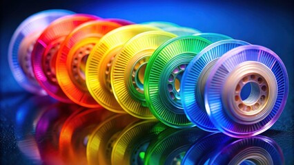 A vibrant array of colorful circular objects, each with a distinct hue and intricate design, creates a captivating spectacle of color and form.