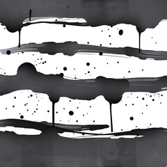 A black ink or paint splatter with irregular edges and small droplets scattered around it, isolated on a white background.