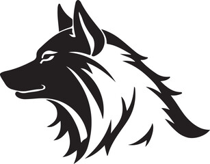 A black and white logo type wolf silhouette design