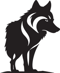 A black and white logo type wolf silhouette design