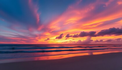Fototapeta premium A Tranquil Beach Horizon Awash in Vibrant Colors