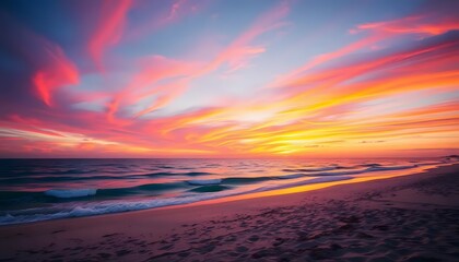 Fototapeta premium A Tranquil Beach Horizon Awash in Vibrant Colors