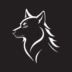 A black and white logo type wolf silhouette design