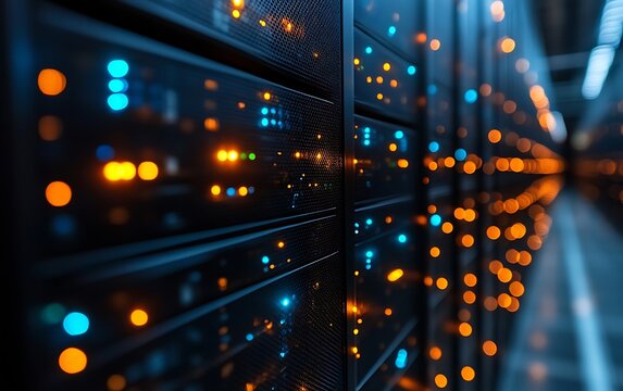 Illuminated server racks in a modern data center. (4)