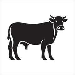 Black Silhouette of a Side-Profile Cow in Vector Art - Perfect for Agricultural and Dairy Branding