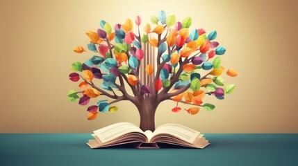 The Colorful Tree of Knowledge Growing from an Open Book: A vibrant illustration of education and imagination