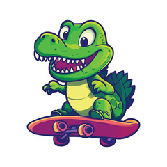 Naklejka premium cute crocodile playing skateboard cartoon vector illustration