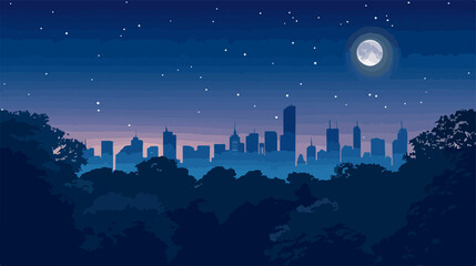 Skyline landscape view with the moonlight vector design, perfect for night scenes, cityscapes, or artistic concepts.