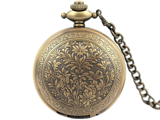 Isolated Ornate Bronze Pocket Watch with Chain