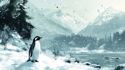 Obraz premium Penguin Waddling Through Snow