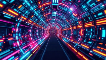 Neon Light Tunnel Pathway Wallpaper Background