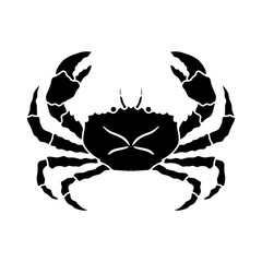 Sea crab silhouette isolated on white background. Seafood shop logo, signboard, restaurant menu, fish market, banner, poster design template.