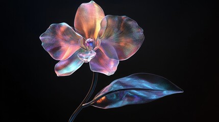 Orchid Chrome liquid dreamcore flower. 3D render, modern design. Isolated holographic futuristic floral icon. Y2K, brutalism retro futurism concept.