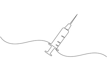 Obraz premium Vaccine and syringe one line drawing and medical icon continuous isolated outline flat vector icon