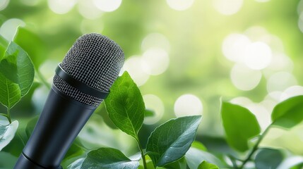 Microphone in nature, eco-friendly podcasting